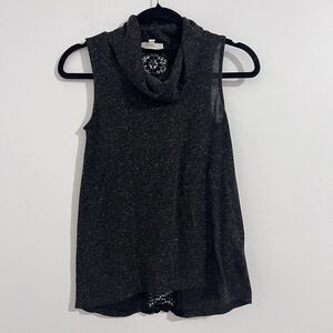 Love Blossom Cowl Neck Gray Sleeveless Top Size S Embroidered Back Bohemian